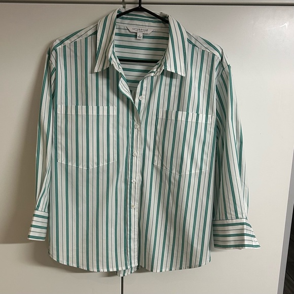 Liverpool Tops - Liverpool Classic Striped White and Green Shirt. Size S